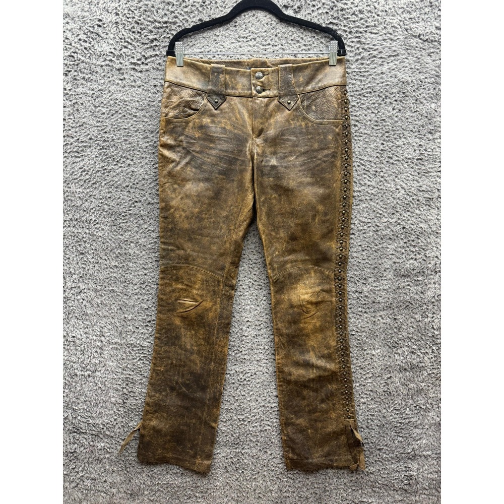 Vintage Ralph Sample Studded  Lauren Leather Western Cowboy‎ Pants Womens Size 8